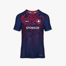 Navy jersey with sponsor branding for a corporate team