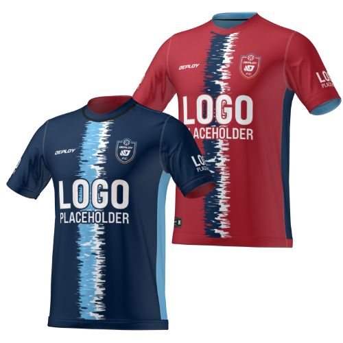 Two sublimation-printed jerseys in crimson